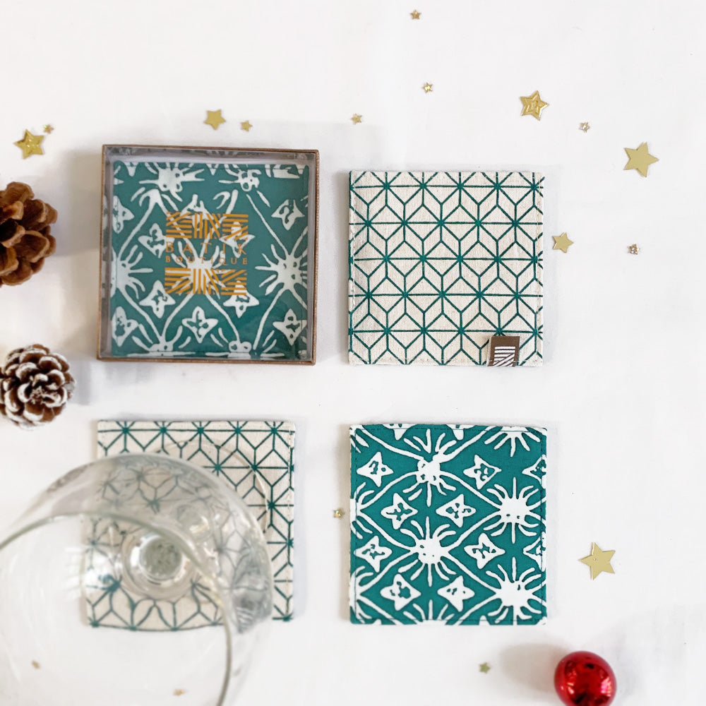 Buy Batik Coaster Set Reversible Teal Starry Online